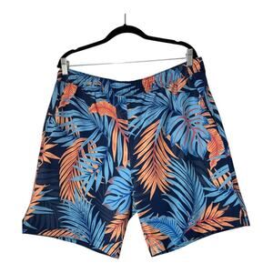 Speedo Mens Swim Trunks Shorts Blue Tropical Palm Size XL Hydro Volley Lined